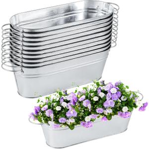 10 Pcs Galvanized Oval Planters Tub with Handles, Metal Pail Flower Pot Planter Box for Floral Arrangements Patio Garden, 11.5  4.3  3.7 in
