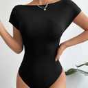 Women's Sexy Backless Bodysuit Leotard Cap Sleeve Boat Neck Body Suits Tops, Size L