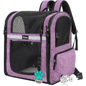 PetAmi Dog Backpack Carrier For Small Large Cat, Pet, Puppies, Ventilated Pet Hiking Backpack Travel Bag, Airline Approved Cat Backpack Carrier, Safety Back Support, Camping Biking, Max 18 lbs, Purple