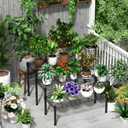 Xiofio 3 Tier Ladder Potted Multiple Plants For Indoor And Outdoor Plant Stands, Adjustable Shelves And Multifunctional Plant Racks Suitable For Living Room, Balconies And Gardens (Black)