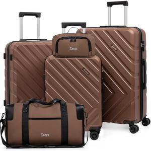 Eeeza Luggage Sets,5 Piece (20"/24"/28"/DB/TB) dark brown