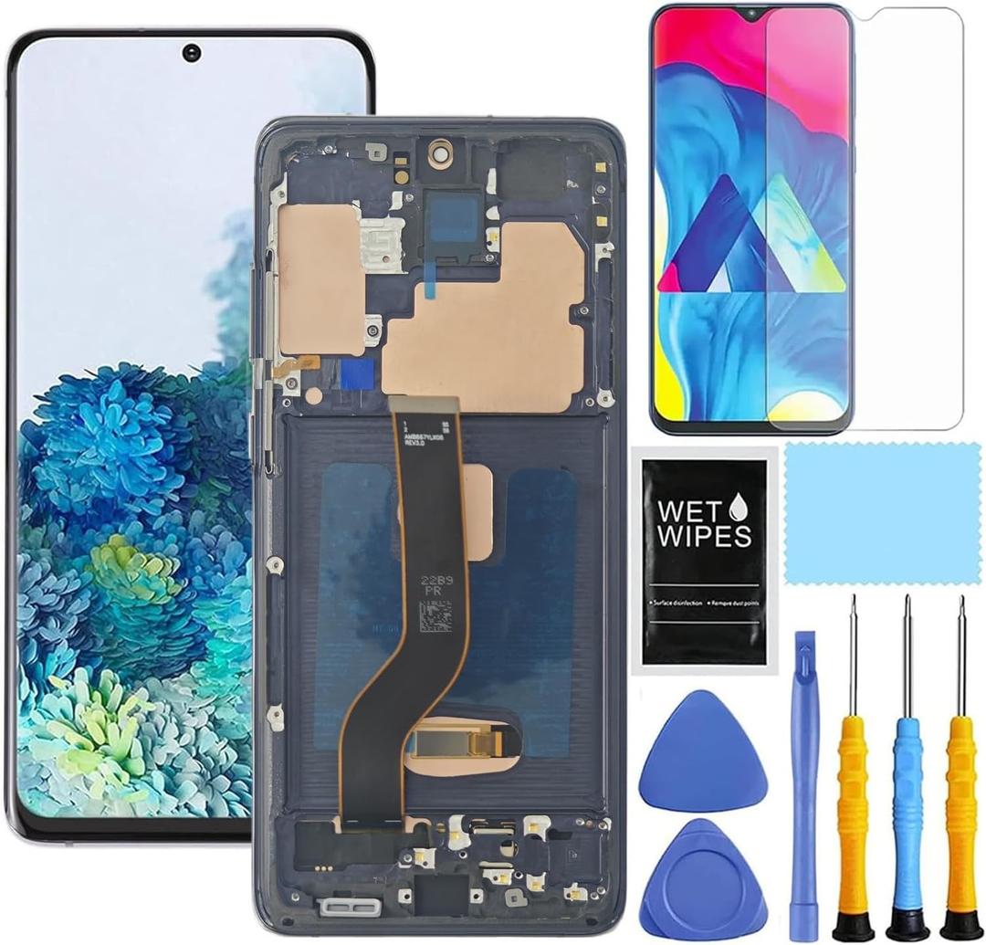 AMOLED for Samsung Galaxy S20 Plus 5G Screen Replacement for Samsung S20+ LCD Display Digitizer SM-G985u G985a G985w G986u G986a G986w Touch Screen Assembly 6.7 inch (Black with Frame)