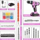 FADAKWALT Cordless Drill Set, 20V Electric Power Drill With Battery And Charger, 30N Torque, 21+1 Settings, 3/8-Inch Keyless Chuck, Driver Bits Kit, LED Light (Pink)