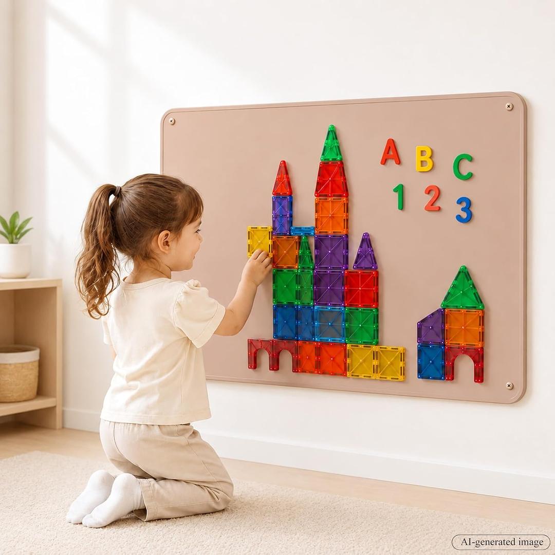 Ferrolign Magnet Board for Kids: 24 x 16 in Magnetic Tile Play Wall | Rigid 1 mm Steel and Soft Silicone Edges Create a Stable, Kid-friendly Wall Surface for Magnetic Building Tile Play.