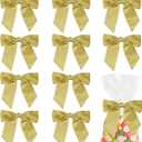 AIMUDI Satin Twist Tie Bows for Treat Bags 4.5" Pre-Tied Gold Bows with Twist Ties Gold Ribbon Bows for Crafts Premade Bows for Gift Wrap Christmas Tree Wedding Decor Party Favors Goodies - 36 PCs