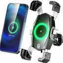 Kewig Motorcycle Phone Mount with Qi 15W Wireless Charger & USB C 20W Fast Charging Port, One-Push Automatically Lock & Quick Release Handlebar Phone Holder for 4.0-6.9" Phone