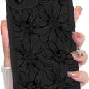 MZELQ for iPhone 12 Case, Silicone Sunflower Floral Flower Cute Pattern, Camera Protection Soft Slim Shockproof for Girls Women -Black