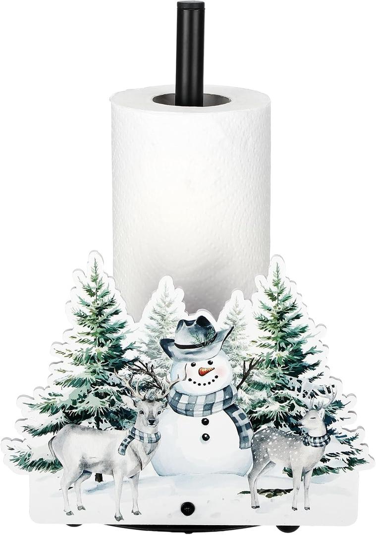 Yookeer Christmas Paper Towel Holder Deer Tree Snowflakes Towels Paper Holder for Kitchen Countertop Bathroom Home Farmhouse Winter Replaceable Xmas Tree Decor Indoor