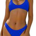 ZAFUL Women's Tie Back Padded High Cut Bralette Bikini Set Two Piece Swimsuit, Royal Blue M