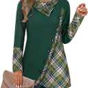 Cestyle Womens Fall Long Sleeve Cowl Neck Asymmetrical Hemline Flowy Tunic Top (Green, XL)