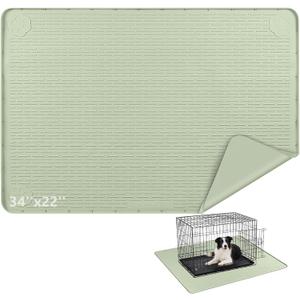 Silicone Dog Crate Mat, 34"x 22" Under Dog Crate Kennel Pad with Raised Edge, Washable Dogs Bed Mat, Waterproof, Leakproof, Protect Floors (Green)