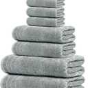 Tens Towels Pack of 8 Towels Set, 2 Extra Large Bath, 2 Hand, 4 Washcloths, 100% Cotton, Lighter Weight, Quicker to Dry, Super Absorbent, Perfect for Bathroom, Cool Grey