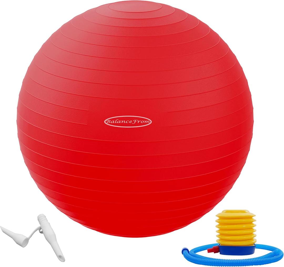 Anti-Burst and Slip Resistant Exercise Ball - Yoga, Fitness, Birthing Ball With Quick Pump, 2,000-Pound Capacity (Red)