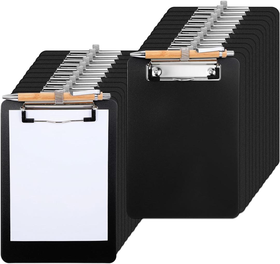 24PCS Small Clipboards, 6 x 9 inch A5 Mini Plastic Clipboards with Retaining Clips for Small Notepads Receipts Tickets, Portable Black Pocket Memo Size Boards for Classroom School Office