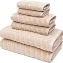 BAGNO MILANO Turkish Bath Towels, Soft Plush Jacquard Luxury Bath Towels, Quick Dry Towel Set (Latte, 6 pcs Towel Set)