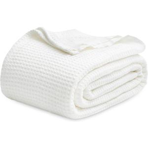 Bedsure 100% Cotton Blanket King Size for Bed - Breathable and Soft, Waffle Weave Blanket for Summer Spring, White, 104x90 inches