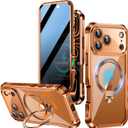 Upholyee [360 Rotatable CD Stand & Built-in Privacy Screen Magnetic Case for iPhone 17 Pro[Compatible with MagSafe & Full Signal] Mil-Grade Shockproof Full Body Anti-Spy Cover for 17 Pro-Orange