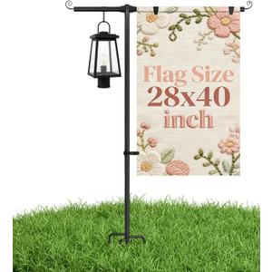 Garden Flag Stand Holder with Shepherd Hooks for 28 x 40 Flag, 63 Inch Height with 3/4 Inch Extra Thick Heavy Duty Garden Flag Pole with 4 Prong Base for Outside Home Yard Patio Decor