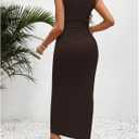 OYOANGLE Women's Maternity Mock Neck Sleeveless Ruched Dress Pregnancy Bodycon Maxi Tank Dresses Baby Shower Photoshoot (Brown, L)