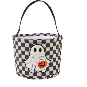 Halloween Bucket, Trick or Treat Basket for Kids Girl Boy Halloween Candy Bucket Gift Basket Canvas Pumpkin Buckets Spooky Boo Baskets Candy Bags Pumpkin Baskets for Party Favor Decorations, Black