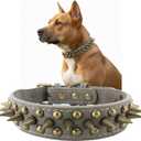 Spiked Studded Dog Collar-Bronze Pointed Stud Anti-Bite Collar (Grey,L) (Large (Pack of 1))