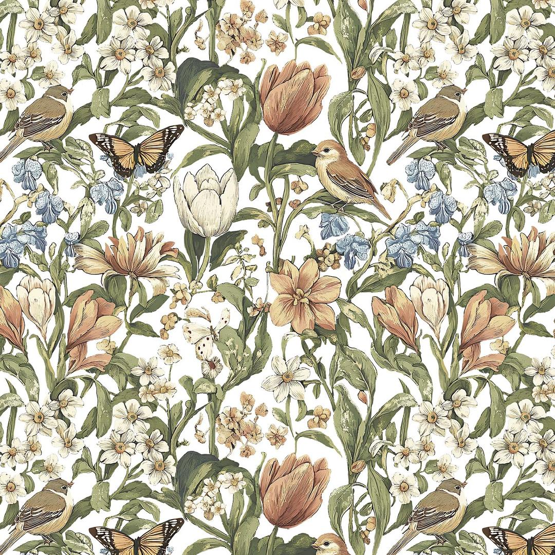 Yasinet Floral Wallpaper Vintage Peel and Stick Wall Paper Boho Contact Paper self Adhesive Wallpaper Removable for Bedroom and Living Room Vinyl 17.3"×118"