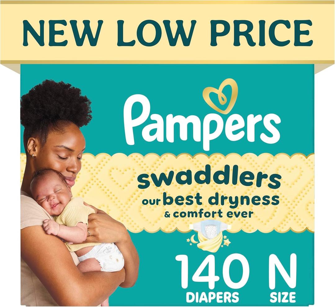 Pampers Swaddlers Newborn Diapers - Size 0, 140 Count, Ultra Soft Disposable Baby Diapers