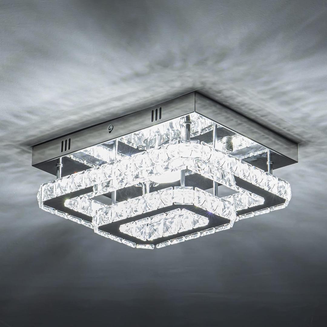 Crystal Chandelier Modern Flush Mount Ceiling Light Fixture Kithen Ceiling Lights LED Small Ceiling Light Bedroom Chandelies for Hallway Stairway Bathroom Ceiling Light,Dimmable (Dimmable-2-tier rectangle)