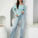 Women's Autumn Sweater, 2026 Casual Long Sleeve Off-The-Shoulder Strapless Knitted Sweater, Pullover Sweater (Blue, L)