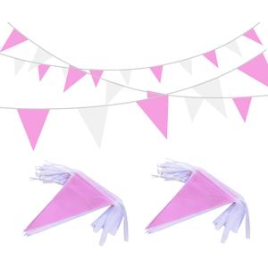 100Ft Pink and White Pennant Banner Flags String Fabric Triangle Bunting Flag,Party Decorations for Wedding,Kids Birthday,Home Outdoor Garden Hanging Festivals Decoration,60 Pcs