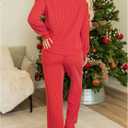 SELINK Christmas Pajamas for Women JOLLY Corded Long Sleeve Top and Pants Matching Lounge Set with Pockets (Red, M)