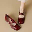 Stunner Women's Chunky Low Block Heels Dress Pumps Comfortable Closed Square Toe Mary Jane Pumps Wine Red 41(8.5)