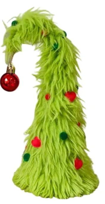 Set of 2 Christmas Table Tree Decor  12.5'' Lighted Green Plush Christmas Tabletop Mini Tree Decorations with Red Balls Stars, Indoor Xmas Home Decor for Table Office Mantle