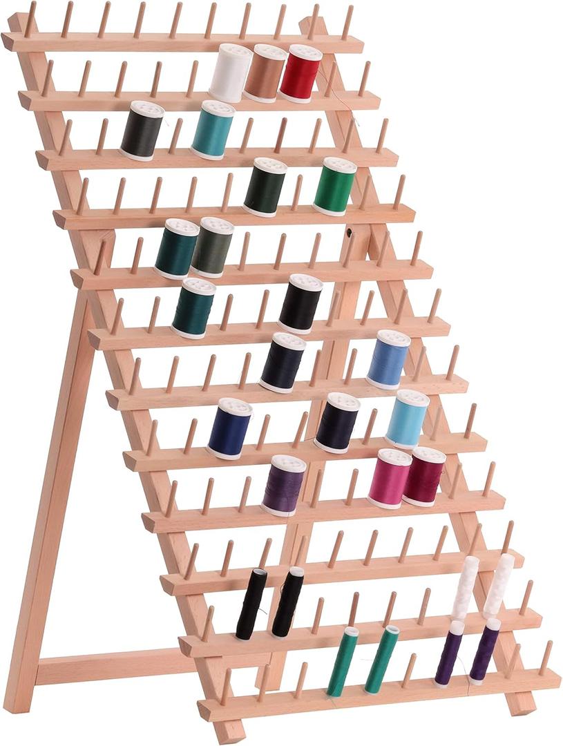US Art Supply Premium 120-Spool Thread Holder: Wooden Sewing & Embroidery Thread Storage Organizer