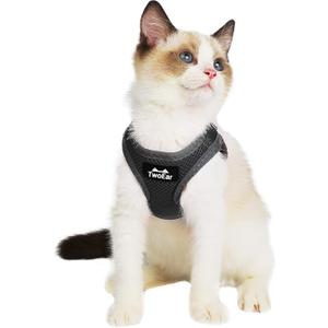 TwoEar Cat Harness Escape Proof, Soft Dog Vest Harness Adjustable, Breathable Mesh Step-in Puppy Walking Jacket Reflective Easy Control for Extral Small Pets for Outdoor Walking(XXS, Black)