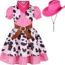 Cowgirl Costume for Girls Western Outfit with Cowgirl Hat for Halloween Western Rodeo Dress Up XL