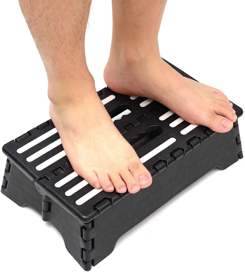 Portable Folding Step Stool 5 Inch, Lightweight Plastic Short Stool Sturdy and Safe, Half Step Height Boost for Seniors and Kids, One Flip Low Step Riser with Handle