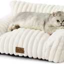 COZY KISS Cute Cat Couch, Fluffy Sofa Bed for Cats and Small Dogs, Premium Faux Rabbit Fur Cats beds for Indoor Cat, Ultra-Soft Supportive Pet Couch Furniture (Cream, S: 25.5''x17.5'')