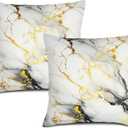 Gray and White Gold Marble Throw Pillows Covers 18"x18" Set of 2, Black Gold Abstract Modern Decorative Pillow Cases Cushion Covers for Couch Sofa Living Room Decor