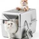 Large Enclosed Stainless Steel Litter Box with Lid, 19.7"x13.8"x13.8" High Sided Metal Cat Litter Box for Indoor Cats, Covered Dog Proof Kitty Litter Pan, Odor Free Tray, Non Sticky, L