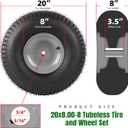 AR-PRO 20x8.00-8 Rear Tire and Wheel Assemblies for Riding Lawn Mowers - 3/4" Borehole, 3.5" Offset Hub and 3/16" Keyway, 4 Ply Tubeless, 965lbs Capacity (Set of 2)