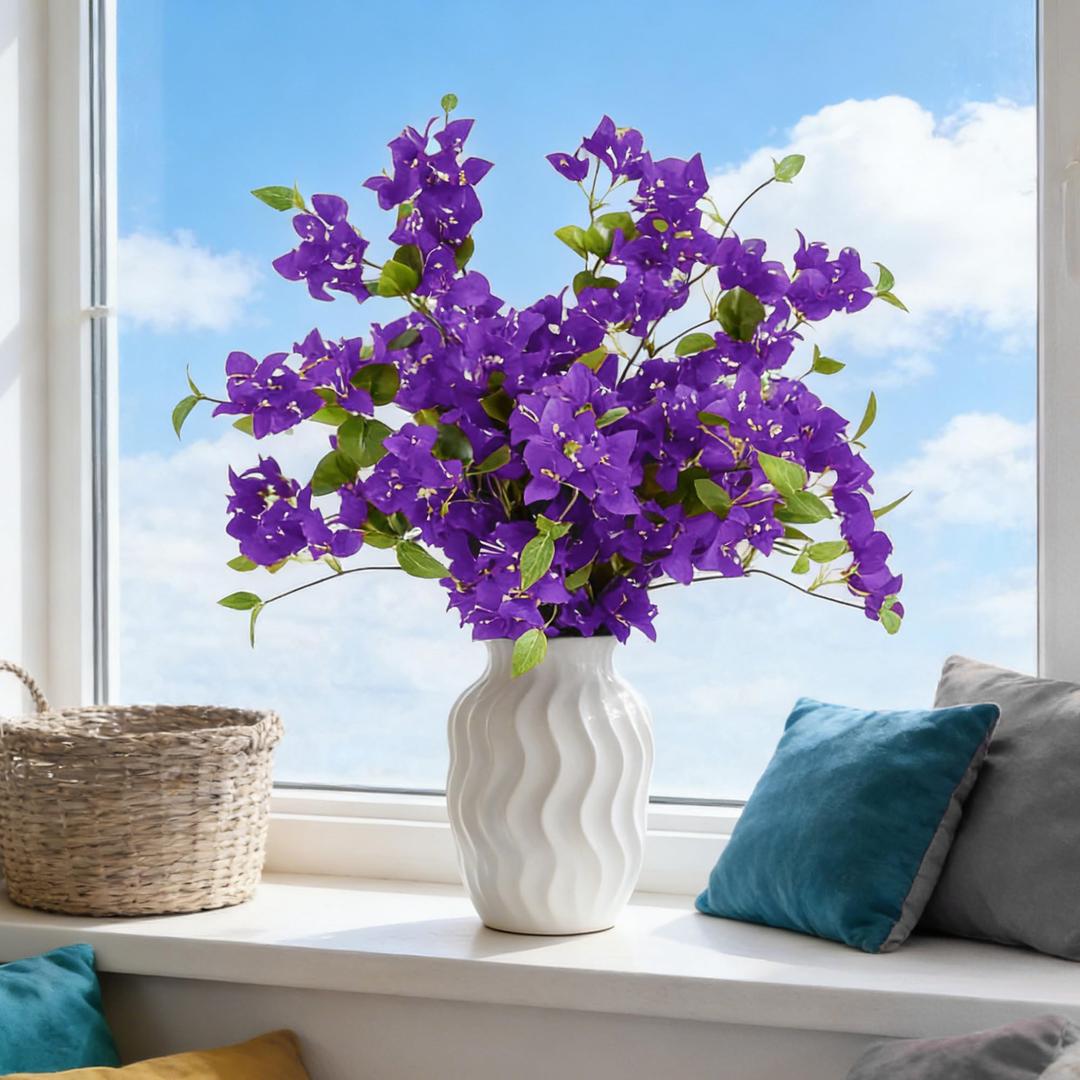 HCTCPALS Artificial Flowers for Outdoors 10 Pcs Bougainvillea Plant Realistic Silk Fake Flowers for UV Resistant Faux Plants Outdoor Indoor Outside Front Porch Hanging Planter Decoration-30 Purple