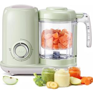AMZBABYCHEF Baby Food Maker, 4 in 1 Baby Food Processor and Steamer, Puree Blender, Multifunctional Baby Puree Maker, Dishwasher Safe (Green)