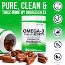 Omega-3 Fish Oil with Prebiotics & Probiotics – 1800mg EPA & DHA Supplement for Heart, Brain, and Gut Health – 20 Billion CFU, Inulin Fiber, Burpless Lemon-Flavored Softgels