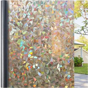 Haton Window Privacy Film, Stained Glass Rainbow Film Decorative Window Clings, Static Cling Sun Blocking Sticker Decal Covering Tint for Home Heat Control, Non-Adhesive, Brown 35.4" x 157.4"