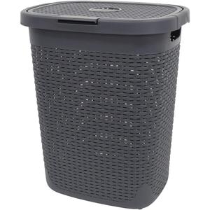seii 120446 Rattan Style Basket with Lid, 13.2 Gallons (50 L), Gray, Horizontal Basket, Storage, Laundry, Rattan Style (50L, grey (grey marl))
