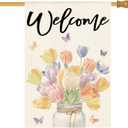 AVOIN colorlife Floral Tulip Mason Jar Spring House Flag 28x40 Inch Double Sided Outside, Seasonal Welcome Yard Outdoor Flag
