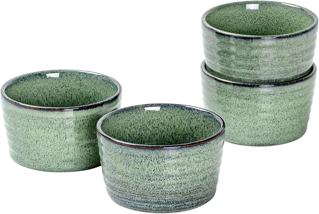 UNICASA Ramekin Set of 4, UNICASA 8 oz Creme Brulee Ramekins, Oven Safe Baking Set for Custard, Pudding, Souffle Cups, Reactive Green