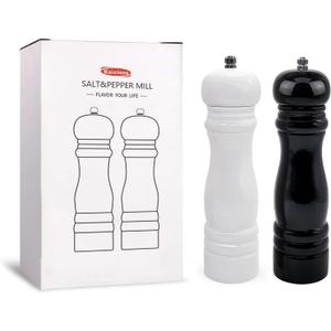 Wooden Pepper Mill Grinder Set, Salt & Pepper Mills, Shakers, & Sets, Grinder Set of 2 Wooden, Rubber Wood, Black and White