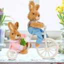 Juegoal Easter Tabletop Decorations Plush Bunny Couple, 9.8" (L) x 11" (H) Easter Rabbits Ride a Bike, Cute Animal Figurine for Girls' Gift, Easter Basket Filler Spring Home Kitchen Room Ornament